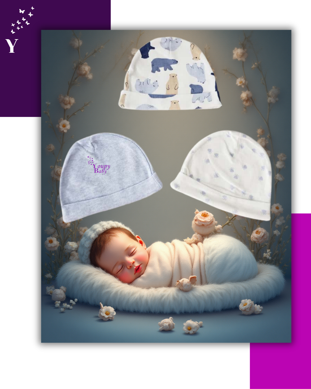 Lot de 3 bonnets doux pour nouveau-né