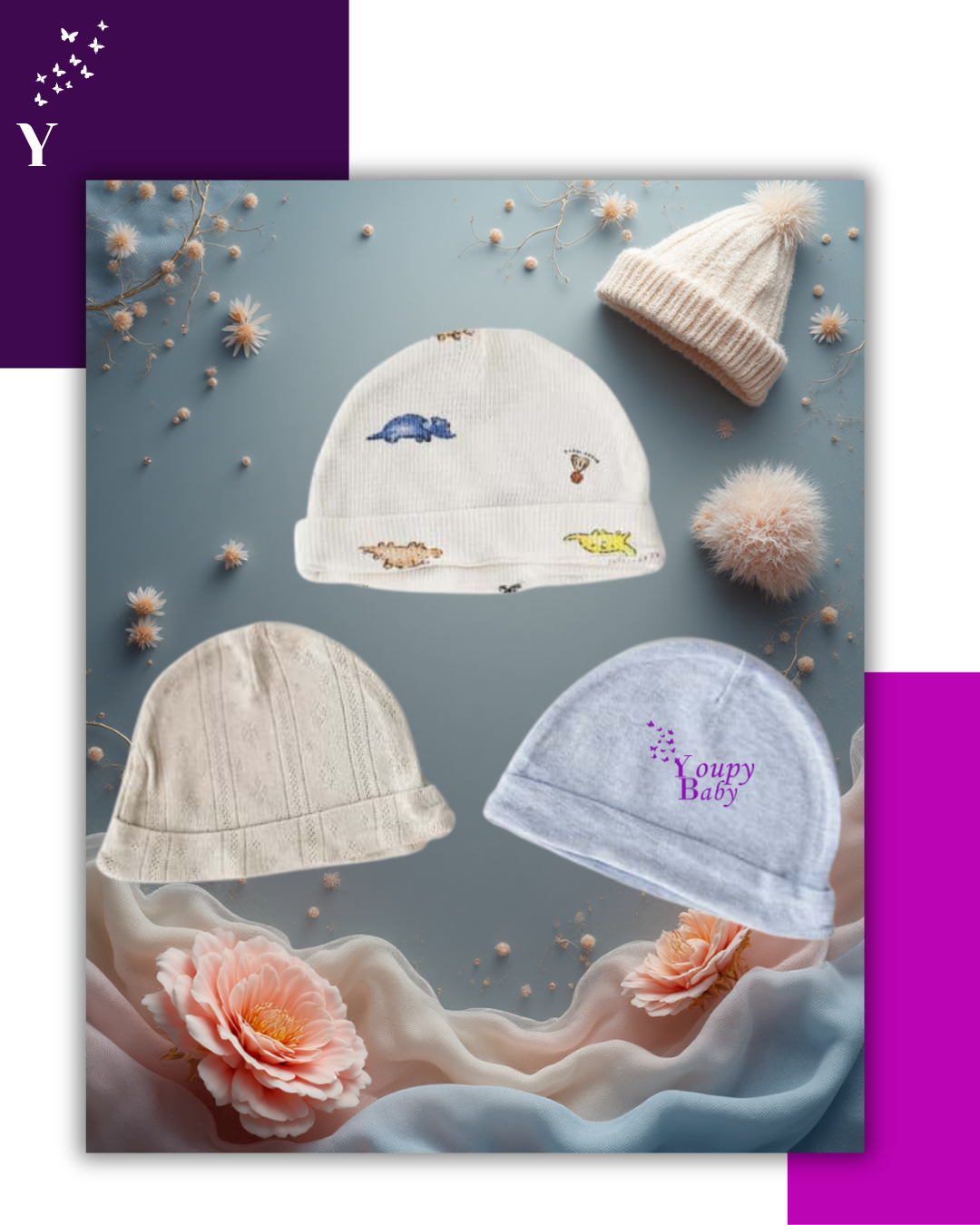 Lot de 3 bonnets doux pour nouveau-né