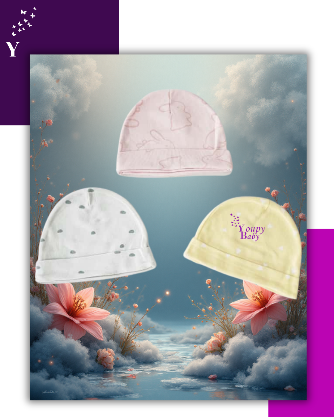 Lot de 3 bonnets doux pour nouveau-né