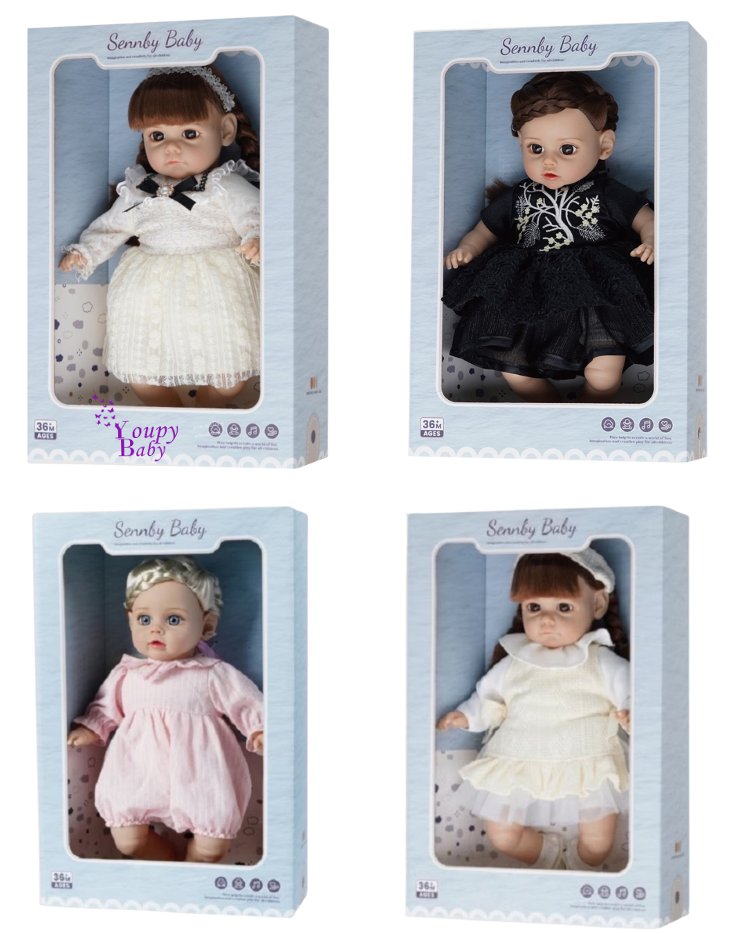 Poupée à corps souple avec 6 sons, 35 cm