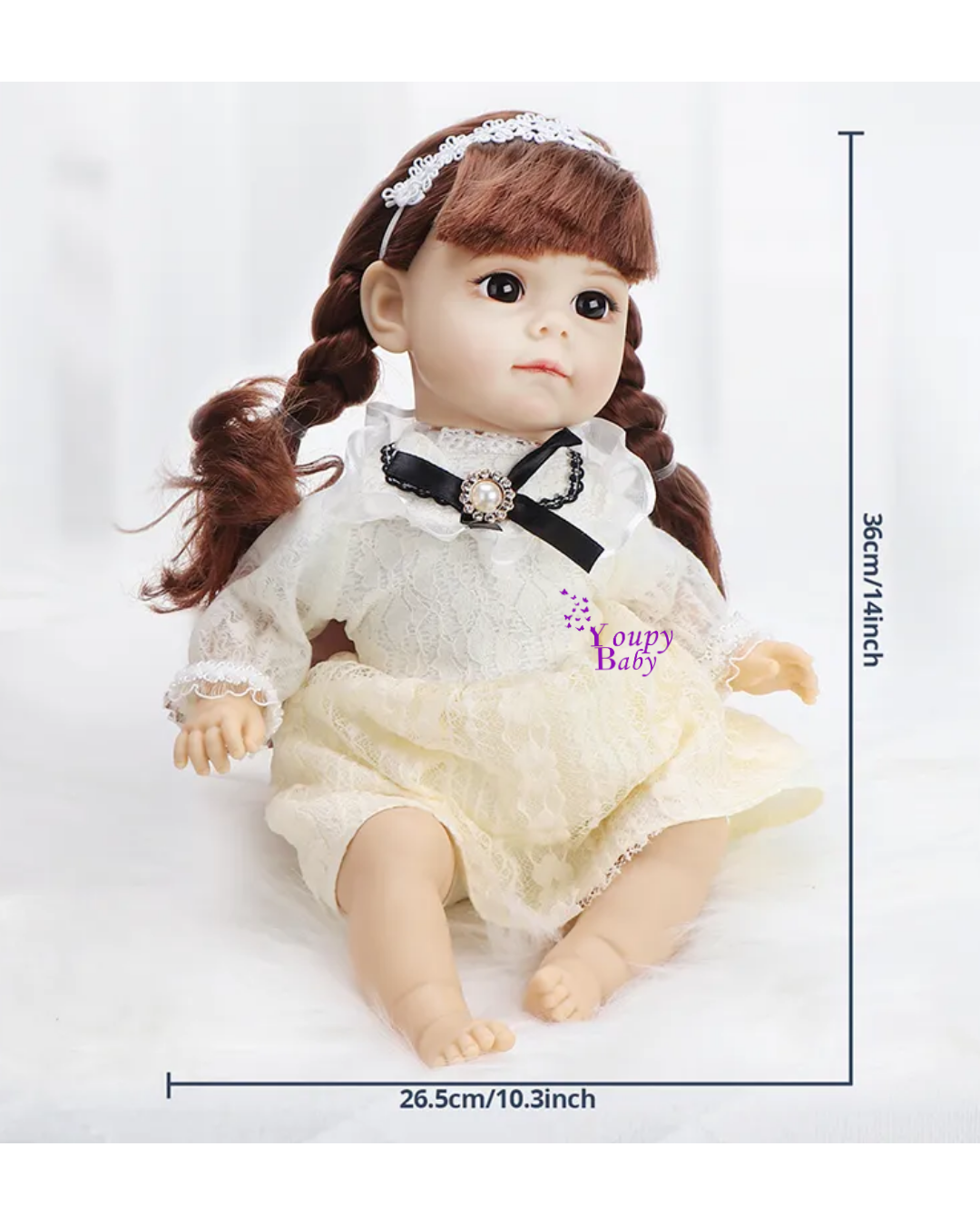 Poupée à corps souple avec 6 sons, 35 cm