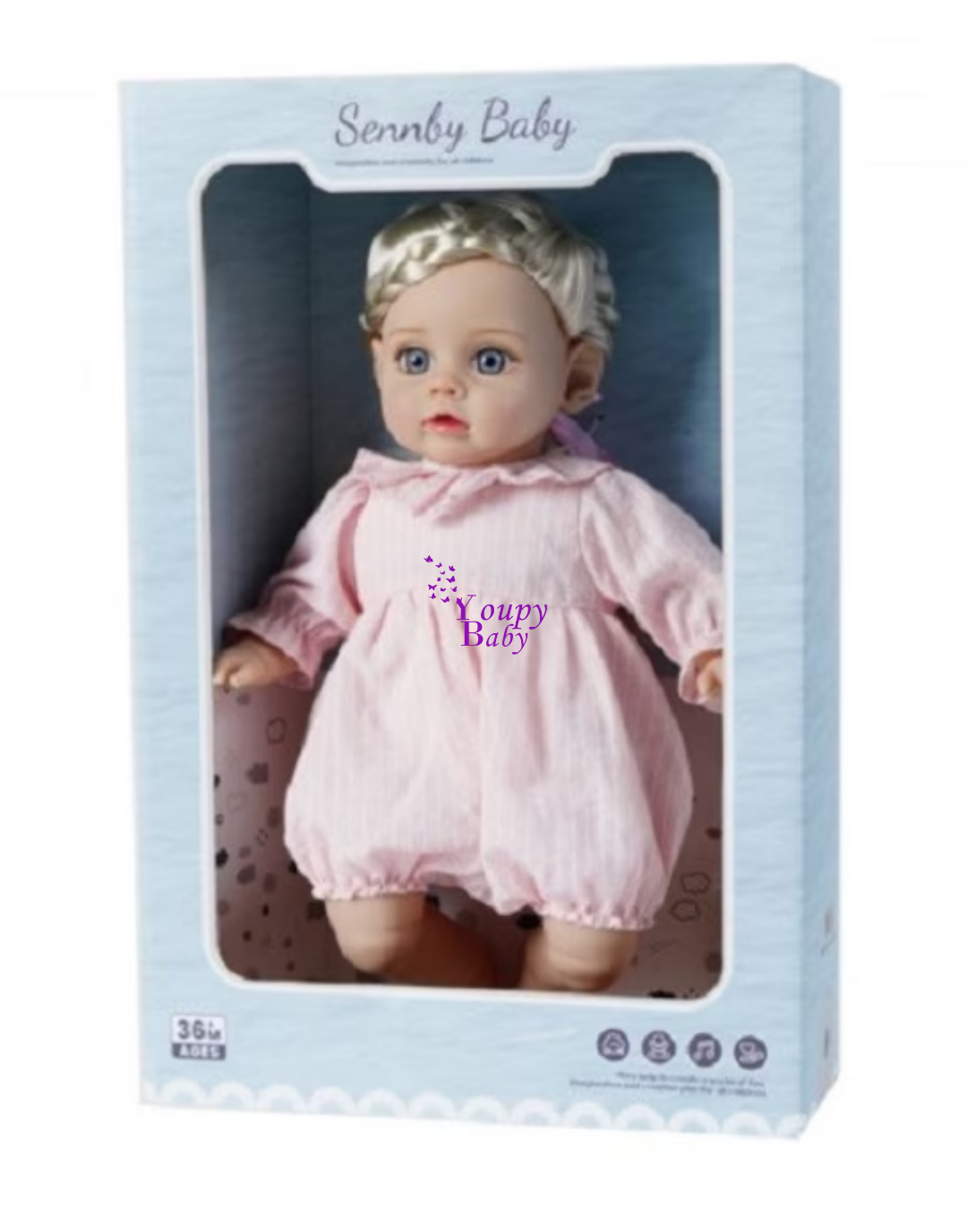 Poupée à corps souple avec 6 sons, 35 cm