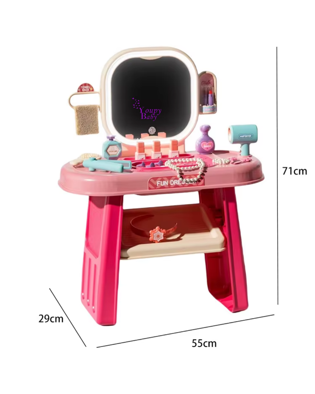 Ensemble coiffeuse miroir lumineux LED et musique 3+