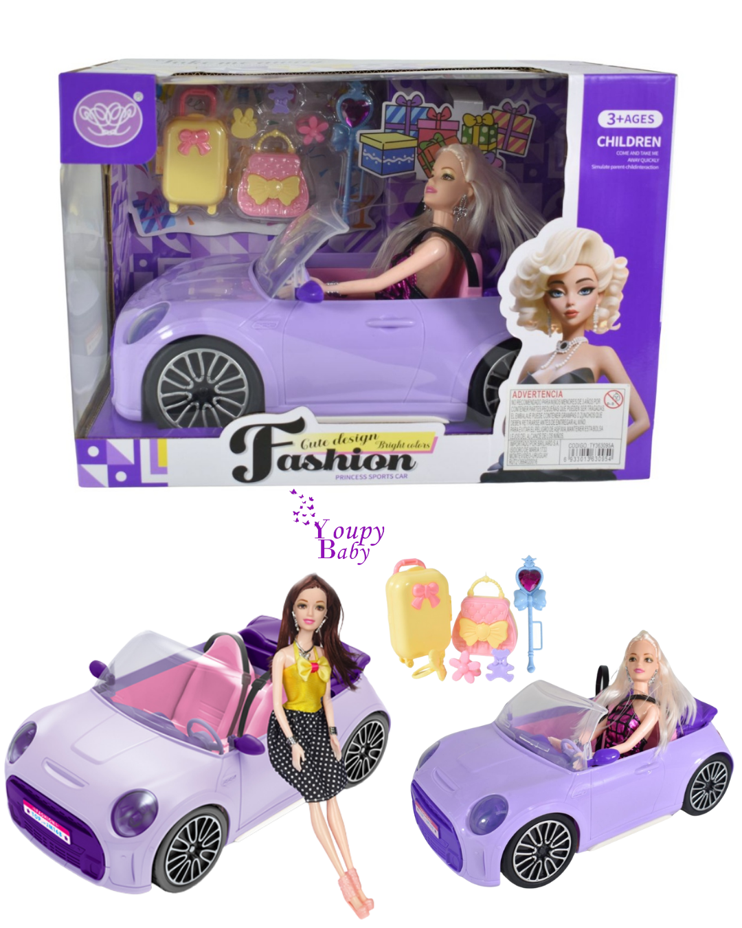 Voiture décapotable violette à friction