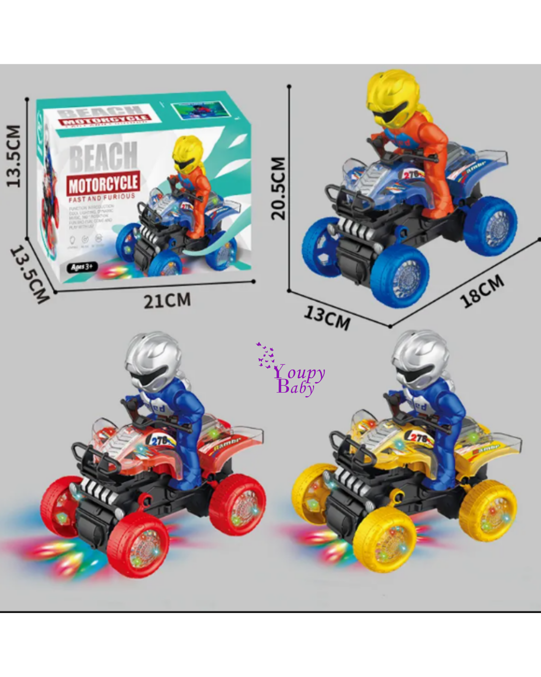 Moto de plage avec lumières et musique pour enfants 3+