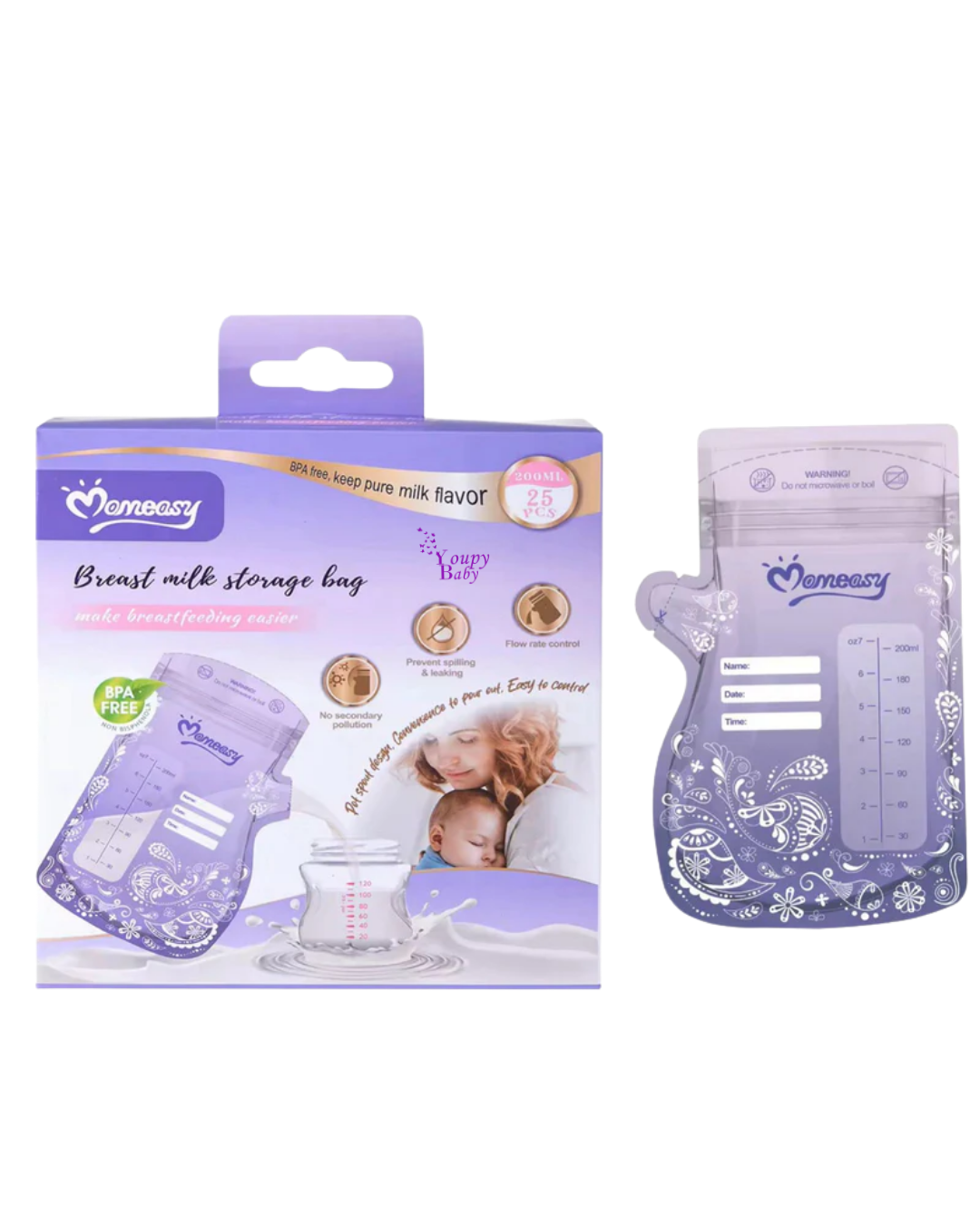 Sachets de conservation de lait maternel Momeasy 180 ml * 25 pièces, sans BPA