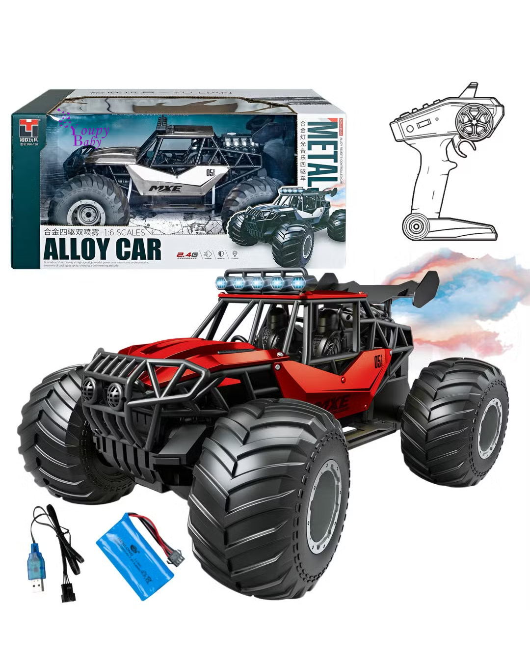 Voiture jouet tout-terrain télécommandée à 4 canaux 6+