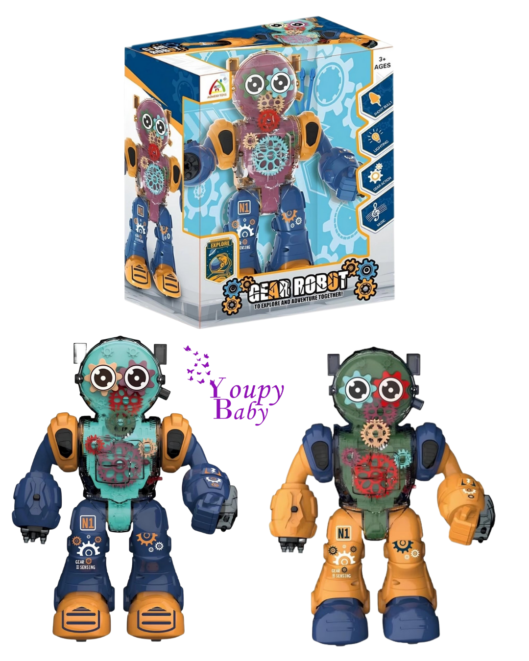 Robot lance-flèches lumineux et musicaux 3+