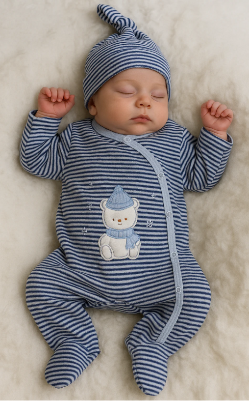 Grenouillère en velours à motif ours en peluche