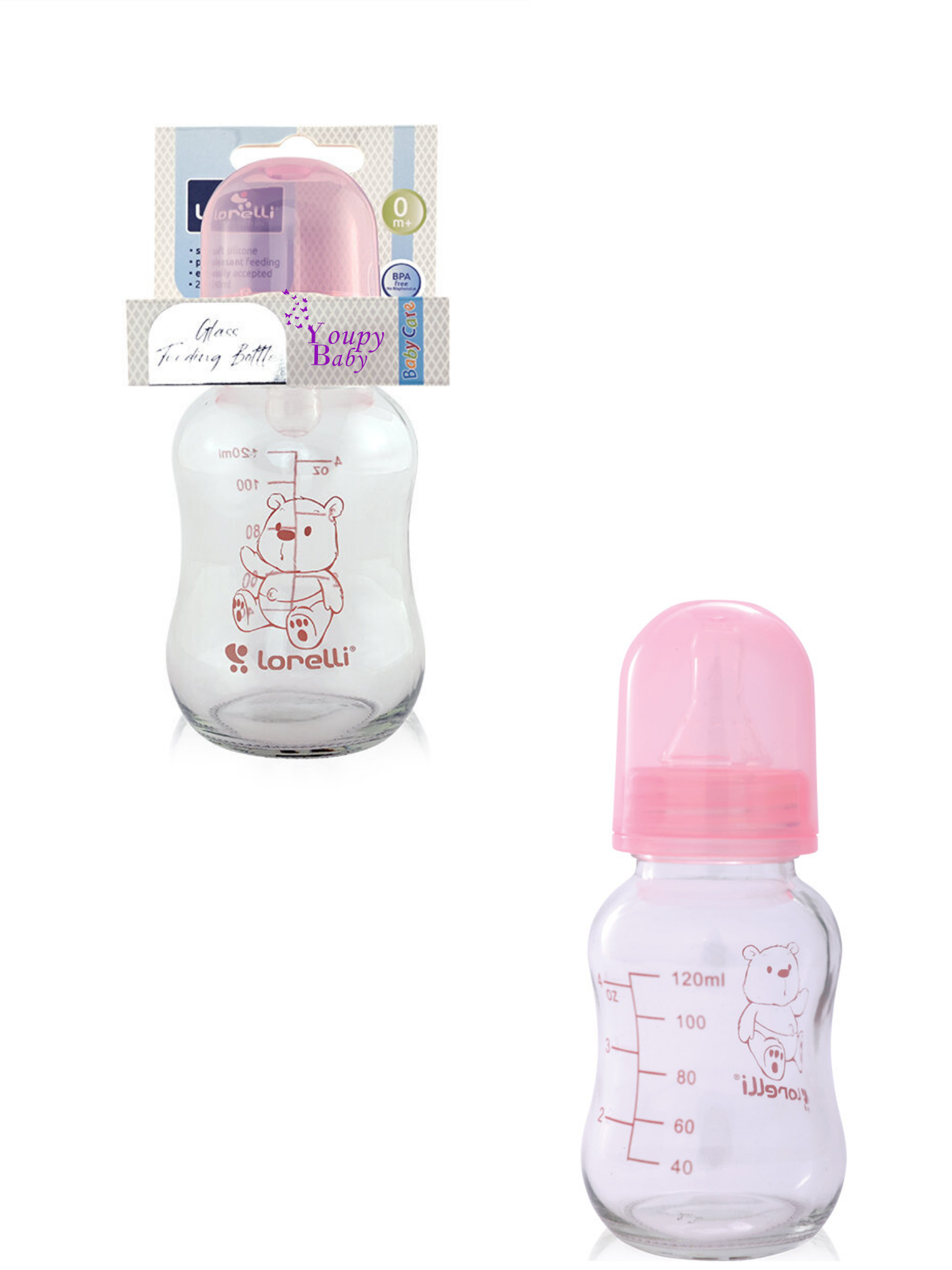 Biberon en verre Lorelli avec tétine en silicone 120 ml 0+
