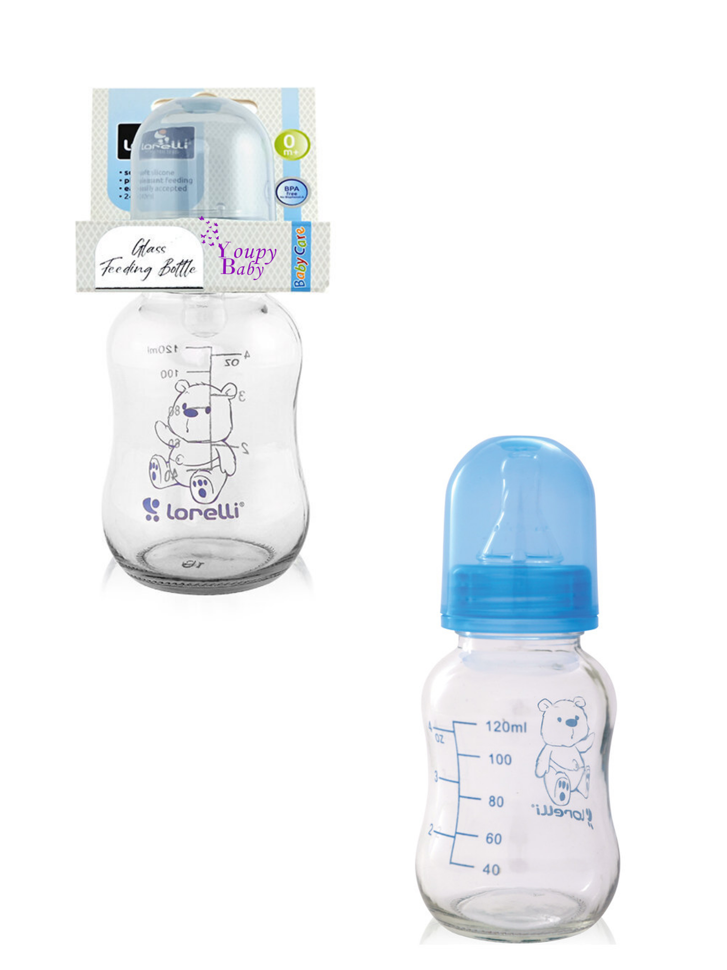 Biberon en verre Lorelli avec tétine en silicone 120 ml 0+