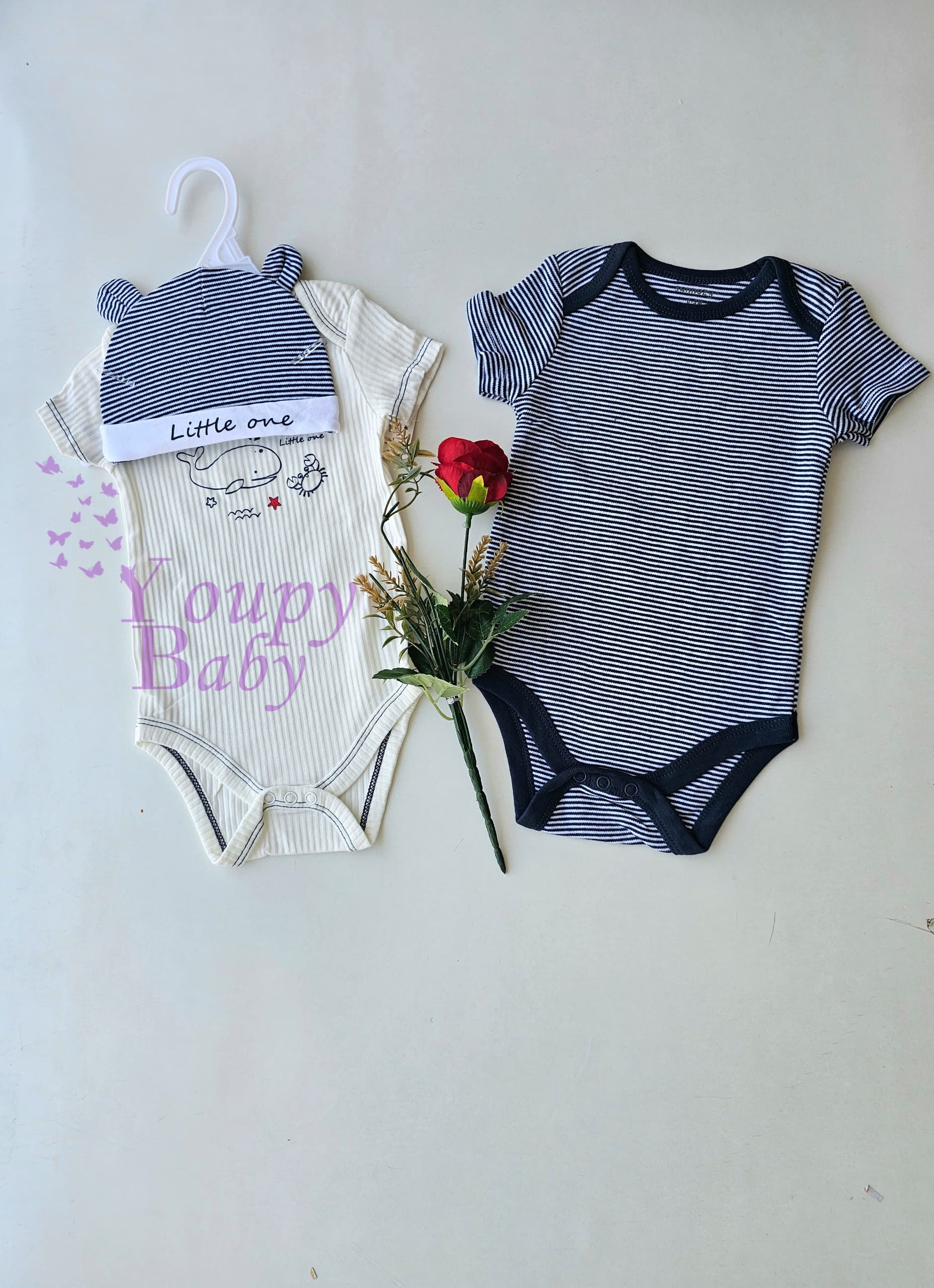 Lot de 2 bodys avec bonnet garçon