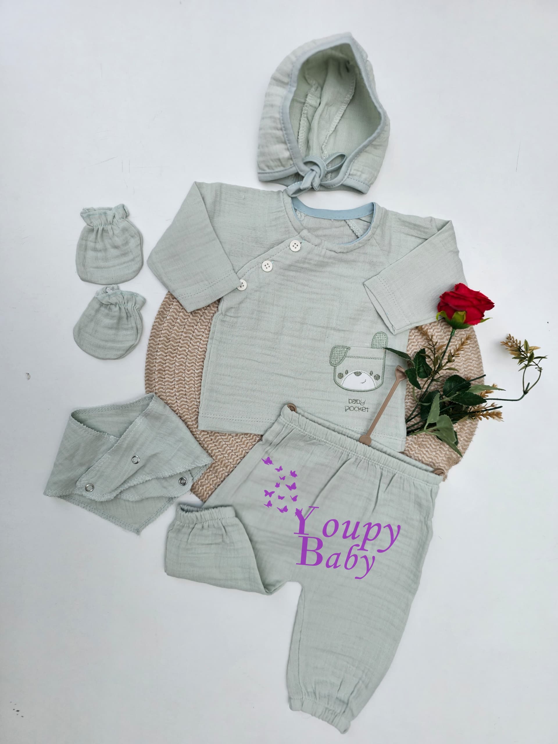Ensemble Naissance Mousseline 5 pièces