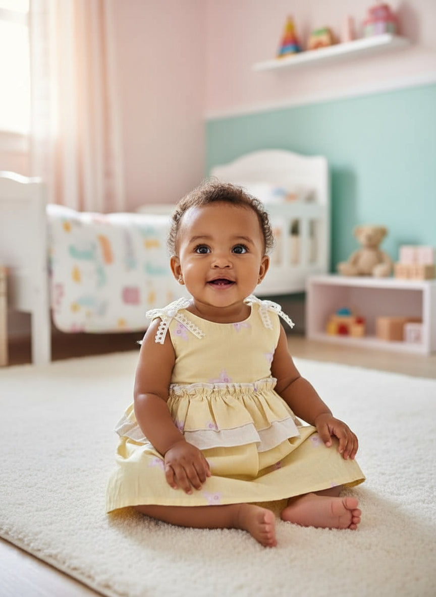 Robe jaune pâle à volants
