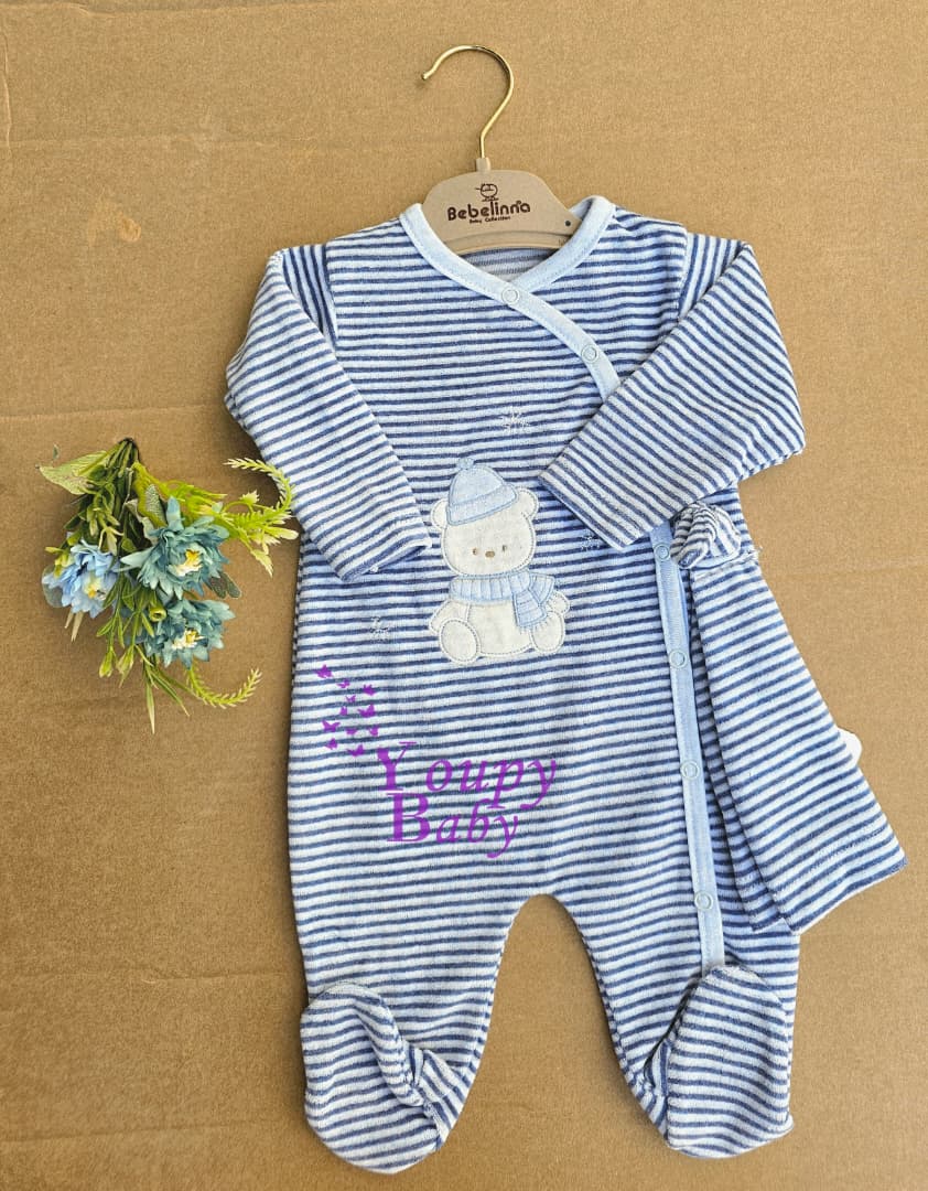 Grenouillère en velours à motif ours en peluche