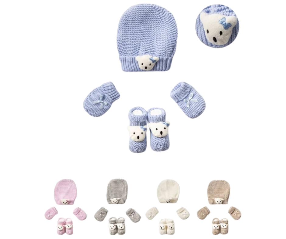 Ensemble de bonnet + moufle +chaussons en tricot